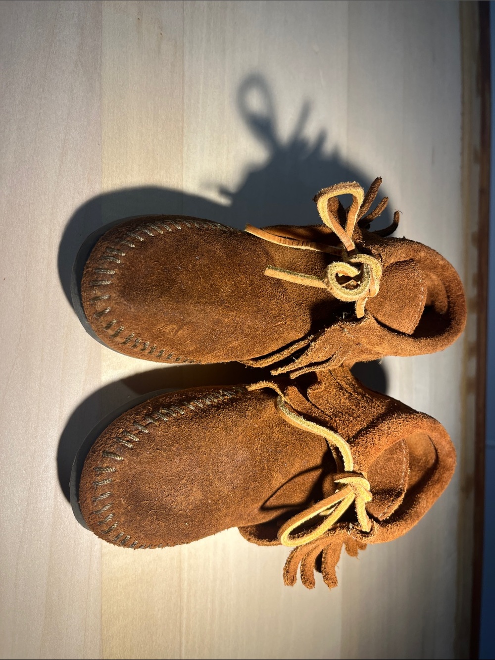 Kids Brown Suede Minnetonka Moccasin Boots - Soft Fringe Style